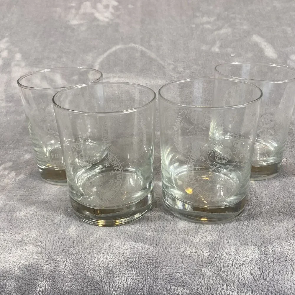 FBI Lowball Whiskey Glasses Logo Etched Emblem Tumbler Set Of 4 Drink‎ ware